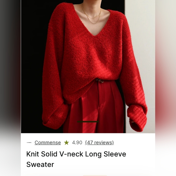 Commense Knit Solid V-neck Long Sleeve Sweater Size Medium - Picture 3 of 3